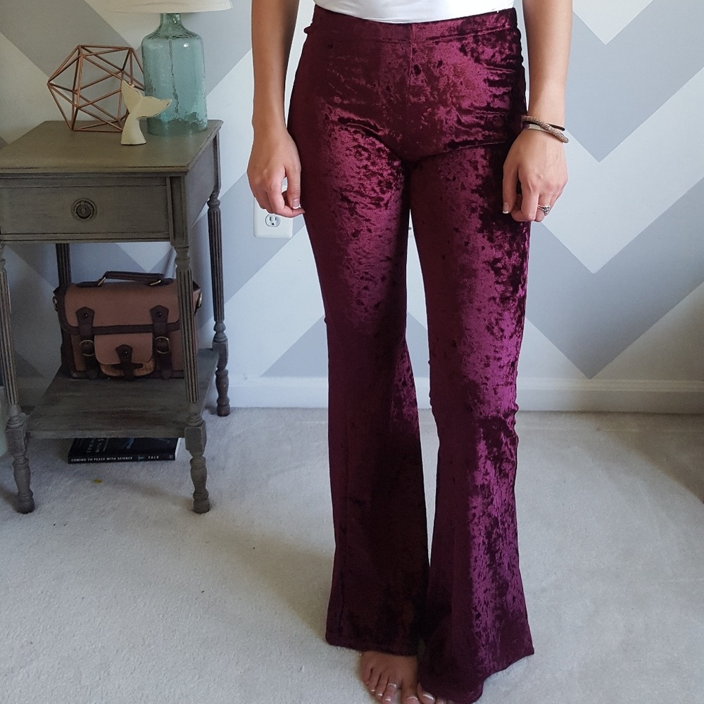 Burgundy velvet / velour flare bell bottom pants